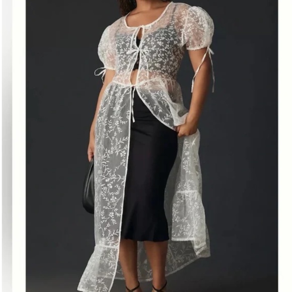 Brand New BY ANTHROPOLOGIE SHEER SHORT-SLEEVE ORGANZA MAXI DRESS - Picture 3 of 9